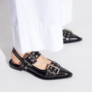 SOLD! GANNI Women's Chunky Buckle Ballerina in Black EU 40